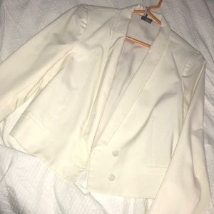 Cropped White Tuxedo Blazer